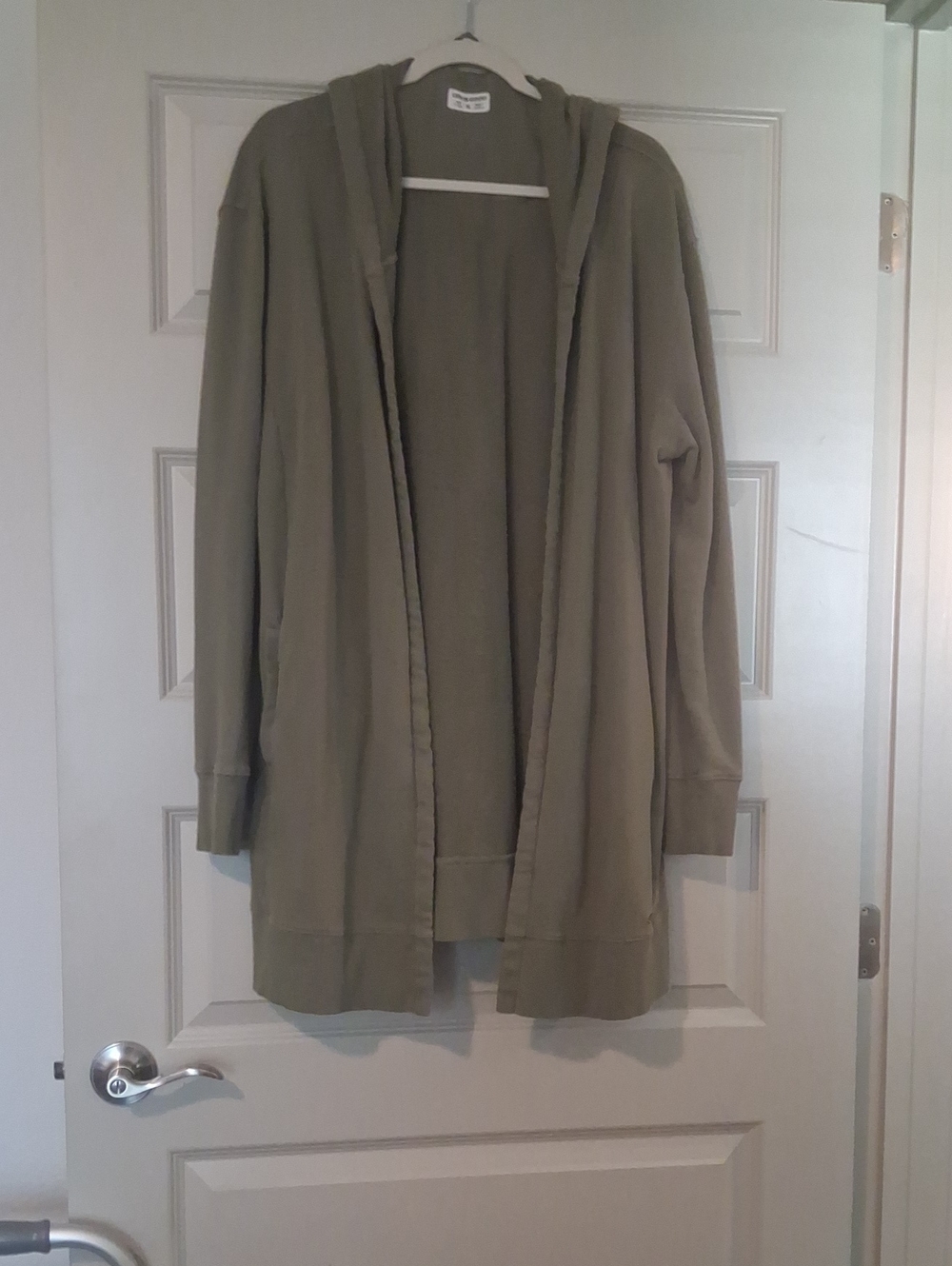 Life Is Good Olive Womens Hooded Cardigan Jacket 2 Pockets XL 100% Cotton